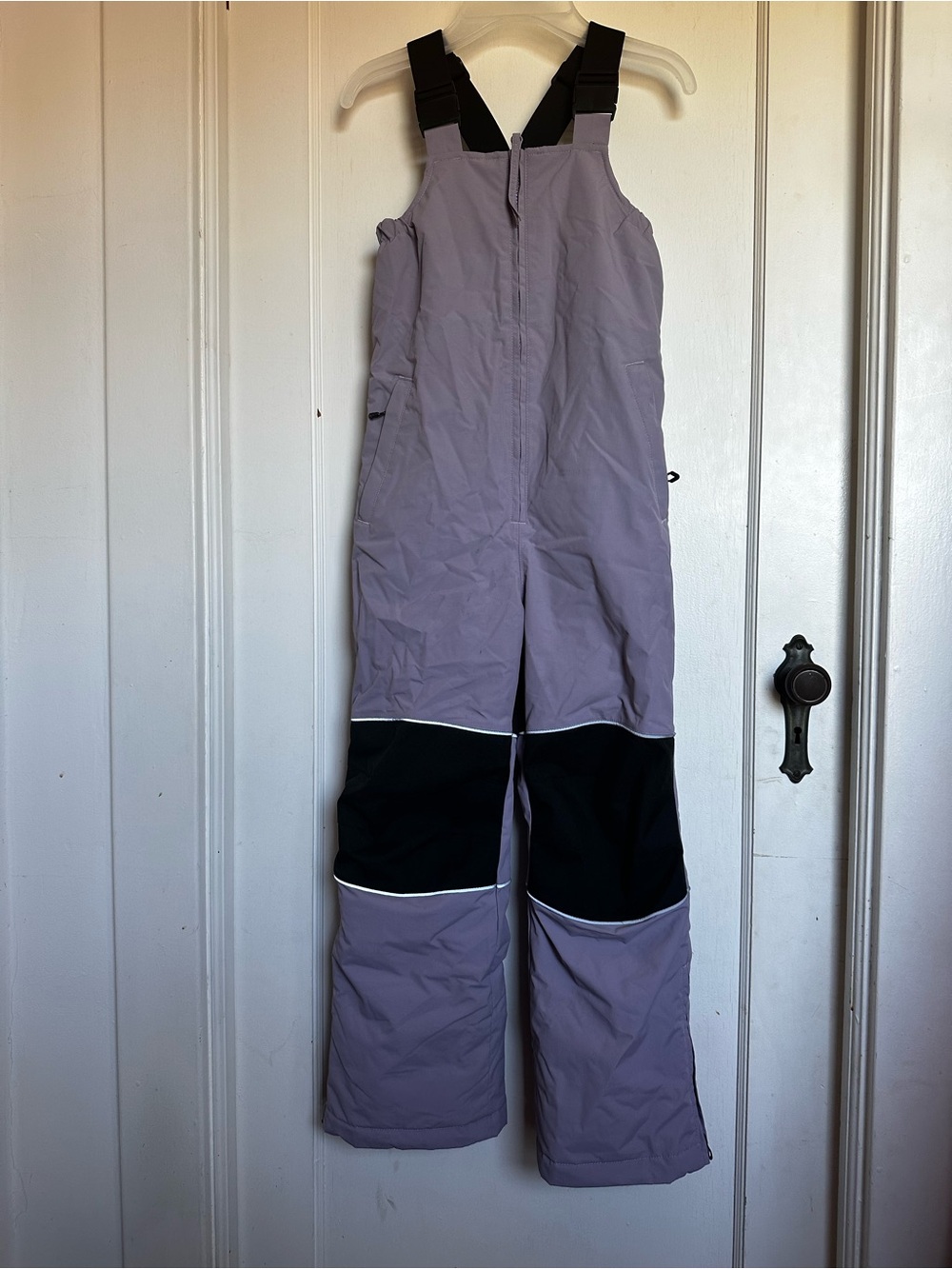 Kids Lavender Ski Bib Pants with Black Knee Panels